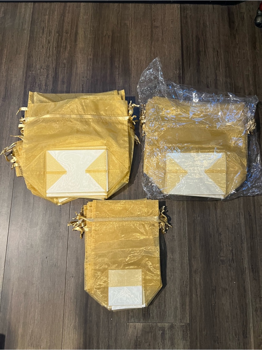 50 new Gold large organza gift product bags & 13 medium cup size bags